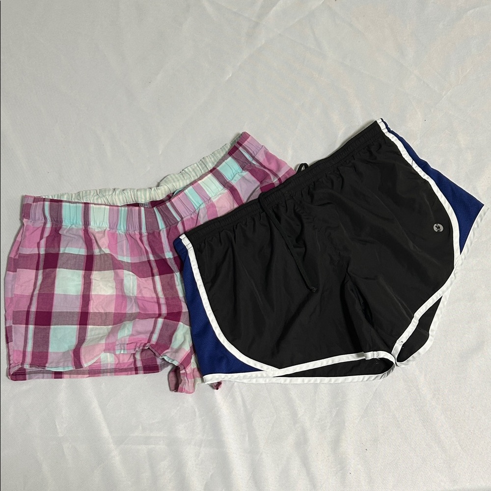 Aerie Black Track Shorts & Purple Plaid Xhilaration Pajama Shorts Bundle | M